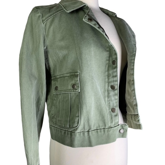 Jessica Simpson Fatigue Green Crop Denim Jacket Snaps & Zip Closure New Sz Small - Picture 10 of 16